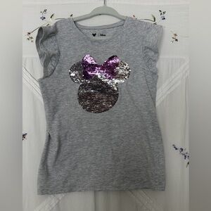 Disney Gray Tee with Sequin Minnie Mouse Design